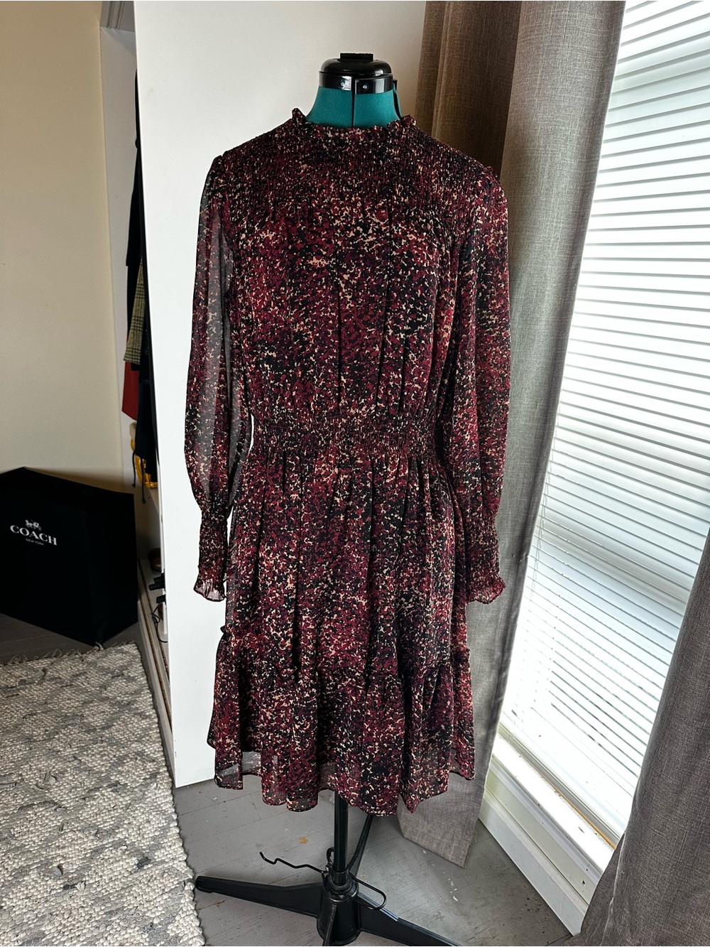 Just...Taylor Burgundy Floral Long-Sleeve Ruffle Midi Dress